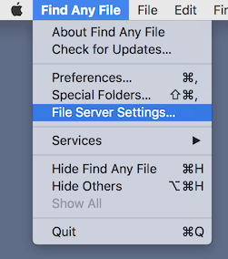 Menu for Server Settings