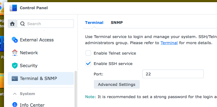 Enable SSH on Synology