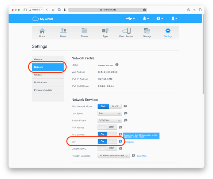 Enable SSH on WD My Cloud