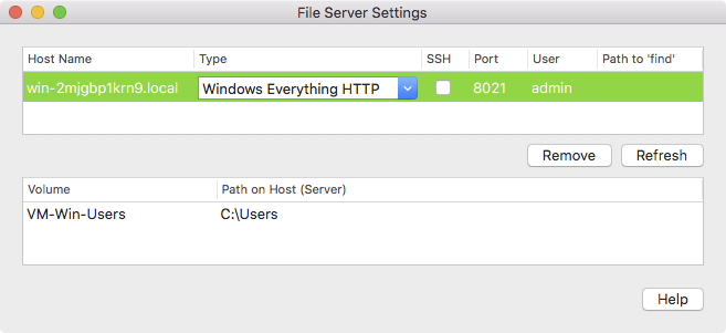 Settings for Windows Everything HTTP