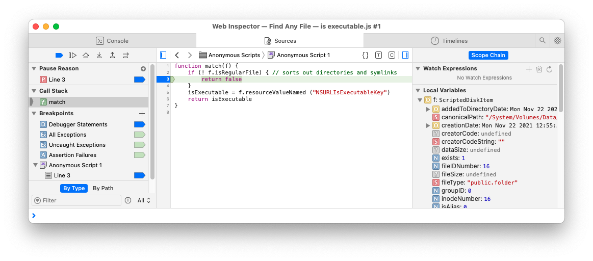 Safari debugger